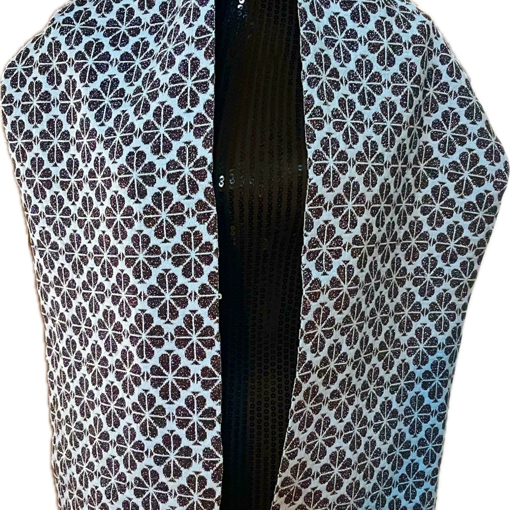 Kate Spade Blue and Black Floral Knit Scarf Size: 71” x 11” - Picture 3 of 11